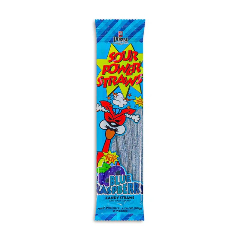 Snacks Sour Power Blue Raspberry Candy Straws Box of 24