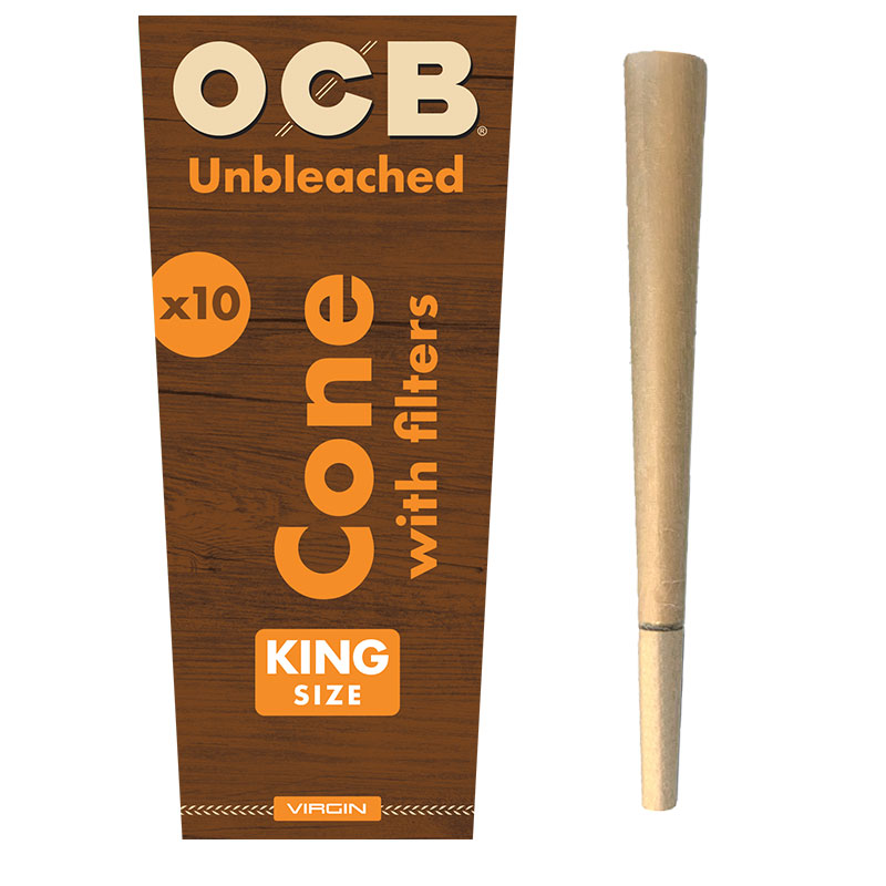 Rolling Papers OCB Virgin Unbleached Pre-Rolled King Size Cones 10-Pack - Box/12