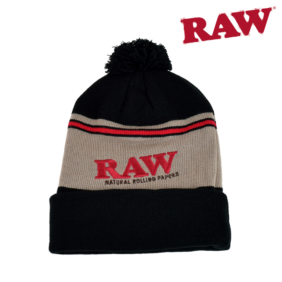 Raw Pompom Hat Black/Brown