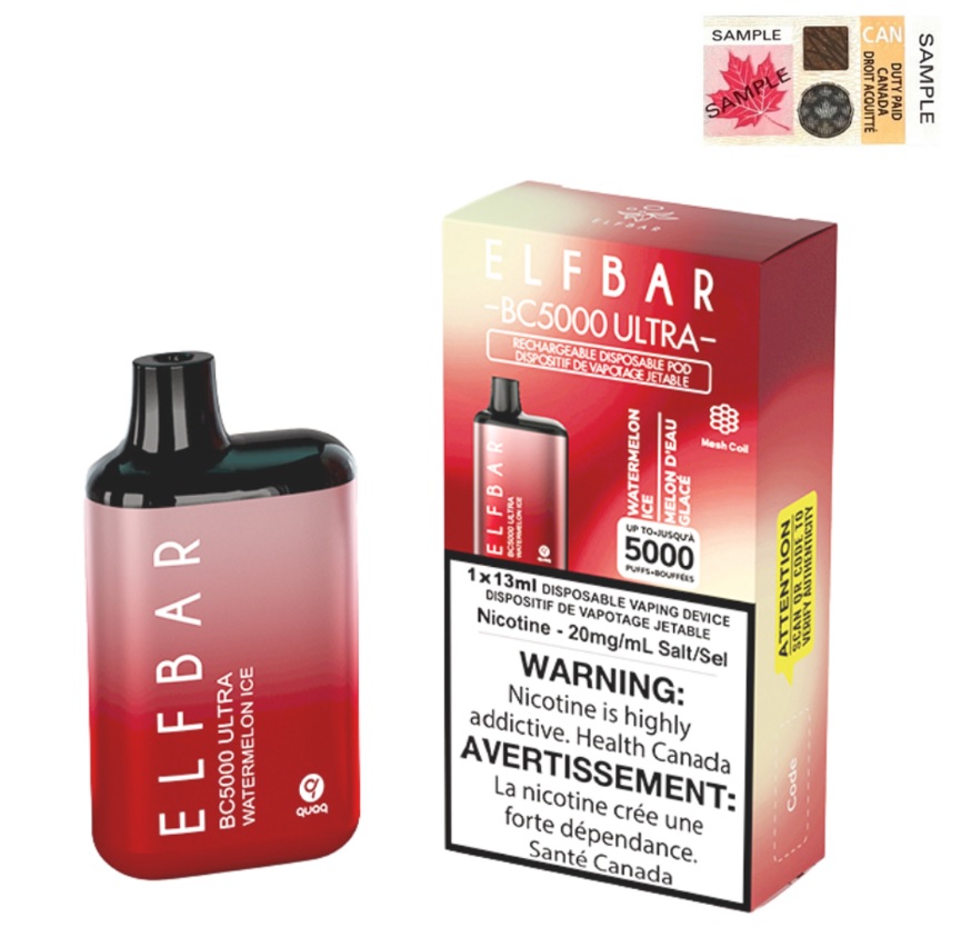 *EXCISED* Elf Bar Disposable Vape BC5000 Ultra 650mAh Rechargeable Watermelon Ice Box Of 10
