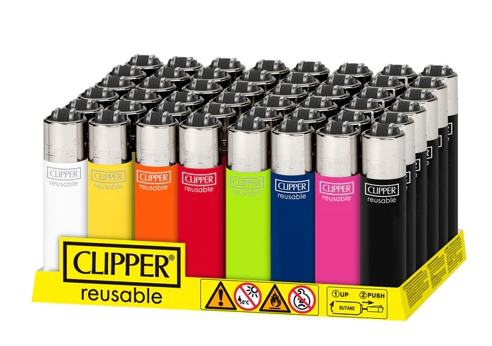 Disposable Lighters Clipper Mini Solid Assorted Colors Tray Of 48