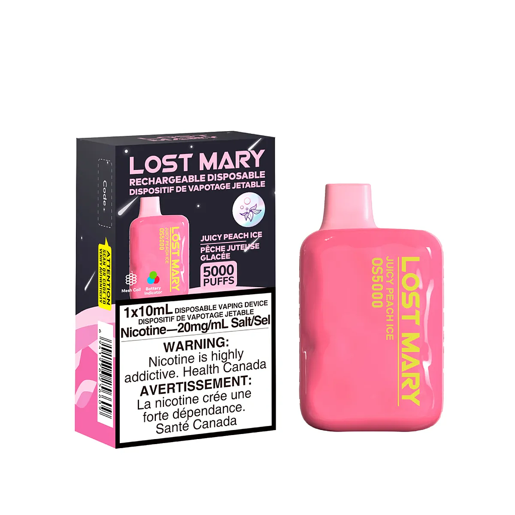 *Excised* Disposable Vape Lost Mary OS5000 Juicy Peach Ice Box of 10