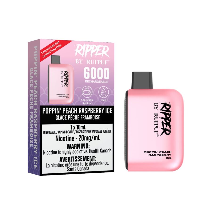 *EXCISED* Disposable Rufpuf Ripper 6000 Poppin’ Peach Raspberry Ice Box of 10