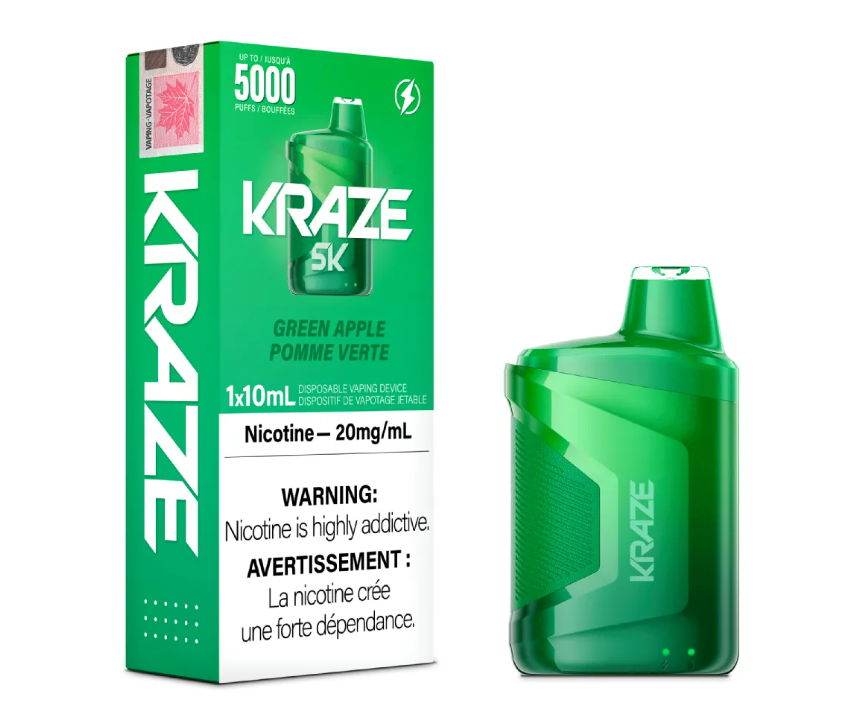 *EXCISED* Kraze 5000 Disposable Vape 5000 Puff Green Apple Box Of 5