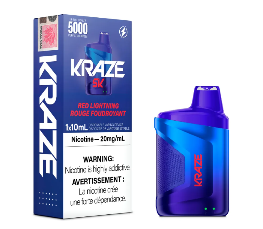 *EXCISED* Kraze 5000 Disposable Vape 5000 Puff Red Lightning Box Of 5