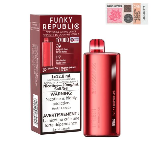 *EXCISED* Funky Republic TI7000 Disposable Vape 7000 Puff Watermelon Ice Box of 5
