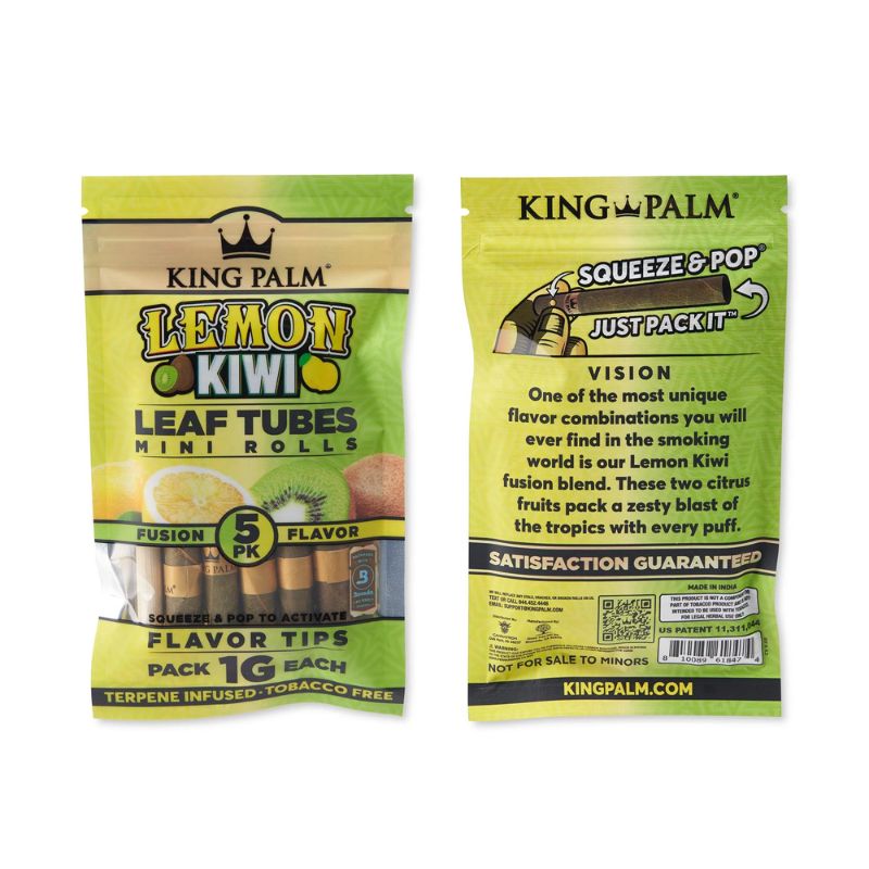 King Palm Mini Flavored Leaf Tubes Lemon Kiwi 5 Per Pack Box of 15