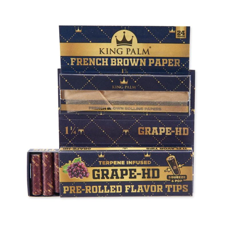 Papers King Palm 1.25 French Brown with Flavored Tips Grape HD Box of 24