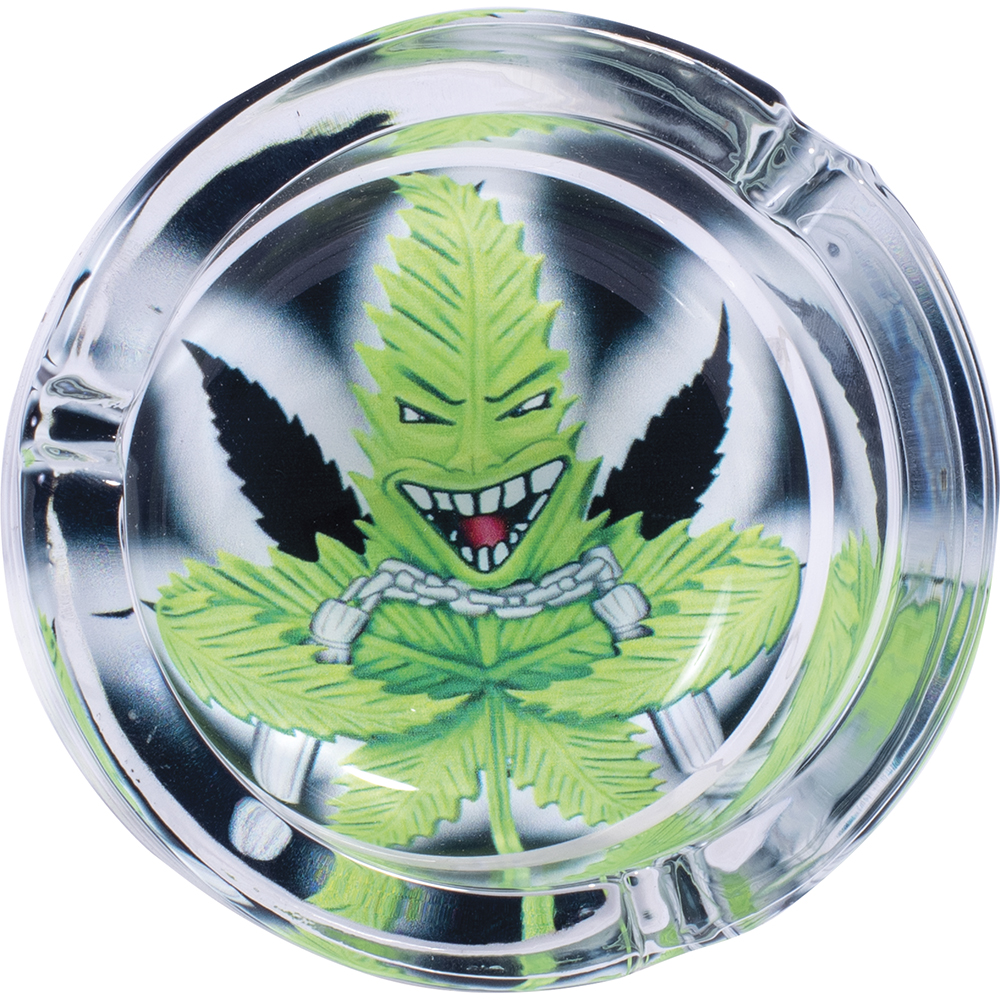 Ashtrays Fujima Round Glass 3.5" "Monster Leaf" Designs Box of 6