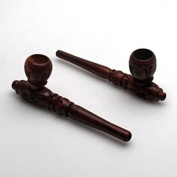 [ls021] 4.5" Brown Carved Wood Pipe