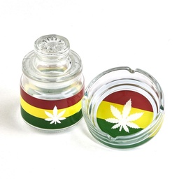 [fct010] Glass Stash Jar And Ash Tray Set Rasta