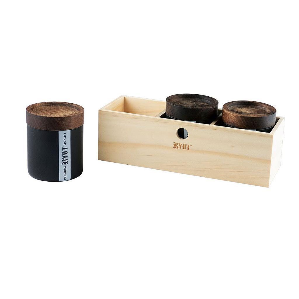  RYOT Jar Box with 3 Black Jars with Walnut Lid