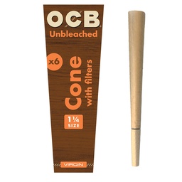 [ocb024b] Rolling Papers OCB Virgin Unbleached Pre-Rolled 1 1/4 Cones 6-Pack - Box/32