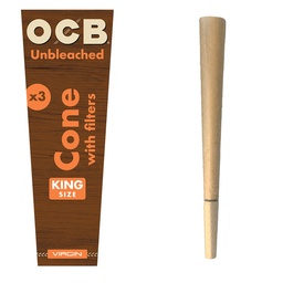 [ocb025b] Rolling Papers OCB Virgin Unbleached Pre-Rolled King Size Cones 3-Pack - Box/32