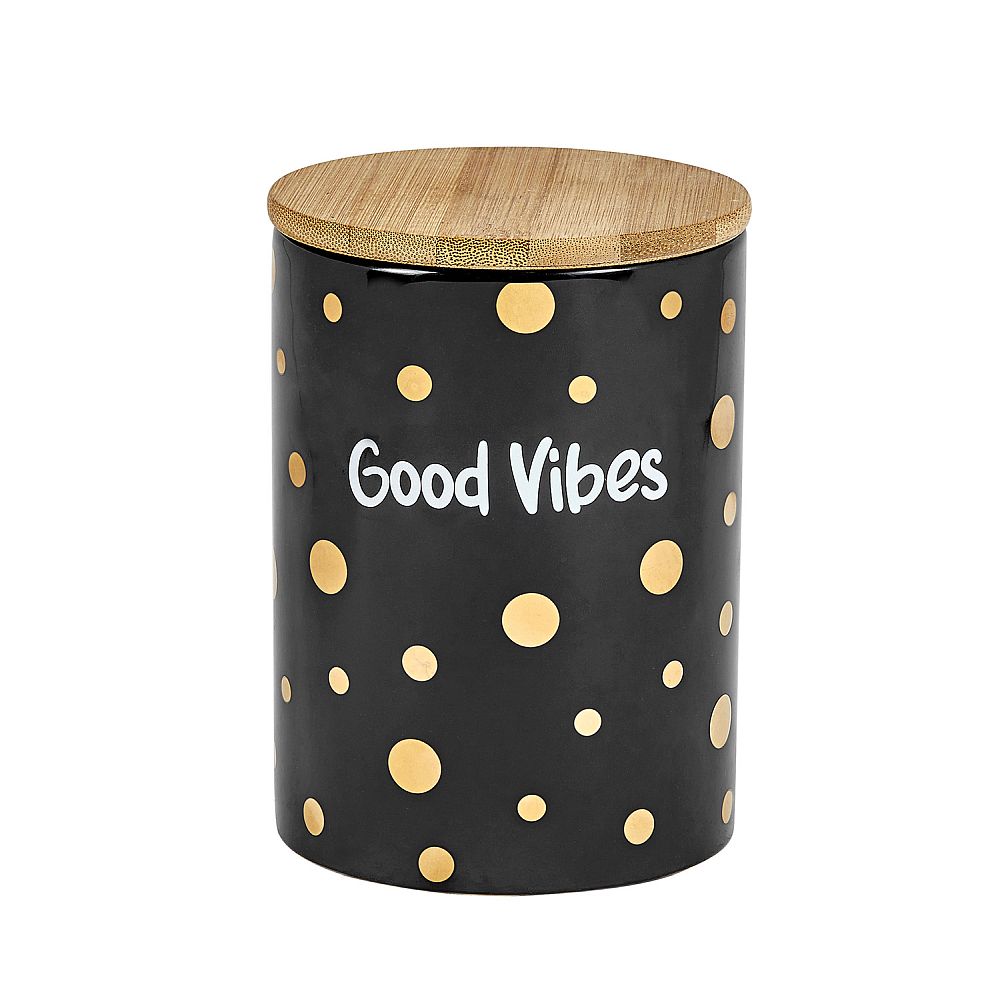Deluxe Canister Stash Jar Gold Dots Good Vibes