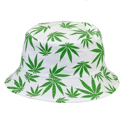 [fct049] Bucket Hat White Hat With Green Leaves