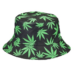 [fct050] Bucket Hat Black Hat With Green Leaves
