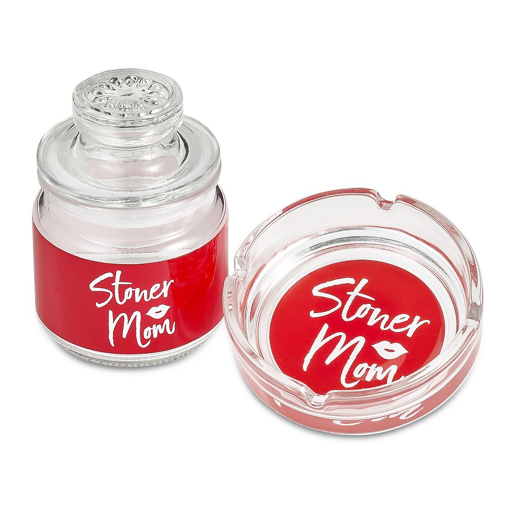 Glass Stash Jar And Ashtray Set Red Stoner Mom