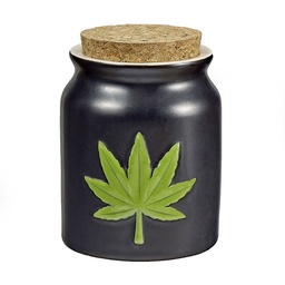 [fct066] Storage Jar Green Embossed Leaf Stash Jar