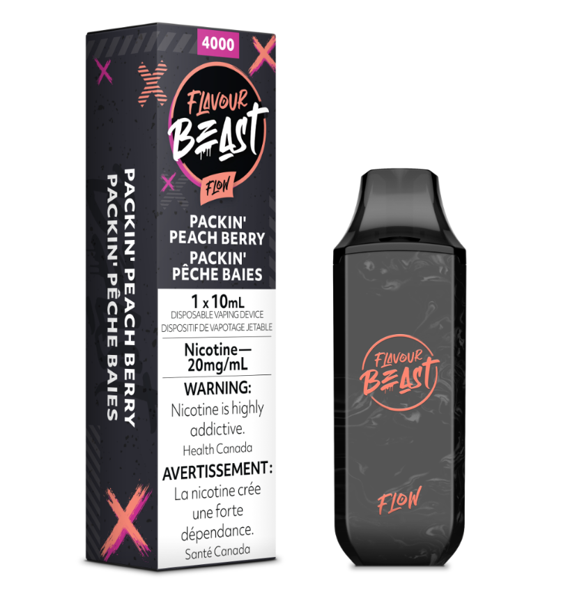 *EXCISED* Flavour Beast Flow Disposable Vape Rechargeable Packin' Peach Berry (Pop'n Peach Berry) Box Of 6