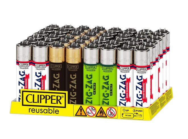 Disposable Lighters Clipper Large Printed Zig Zag Classic Tray Of 48