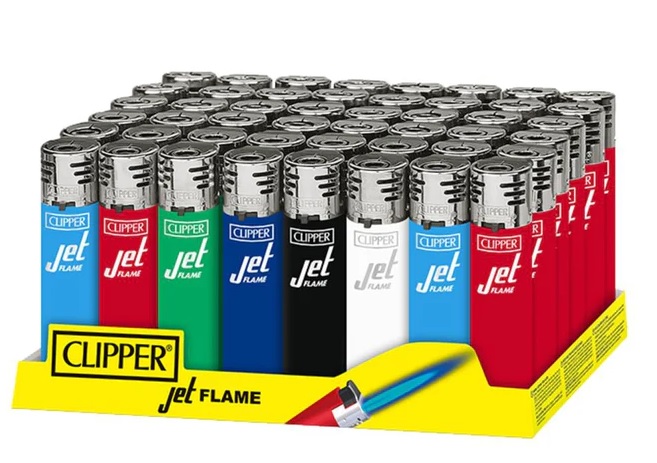 Jet Flame Lighters Clipper Mini Solid Assorted Colors Tray Of 48