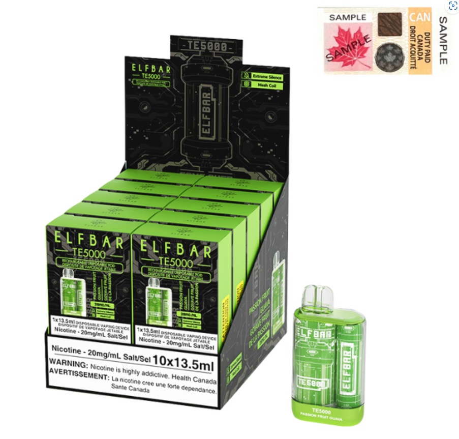 *EXCISED* Elf Bar Disposable Vape TE5000 650mAh Rechargeable Passion Fruit Guava Box Of 10