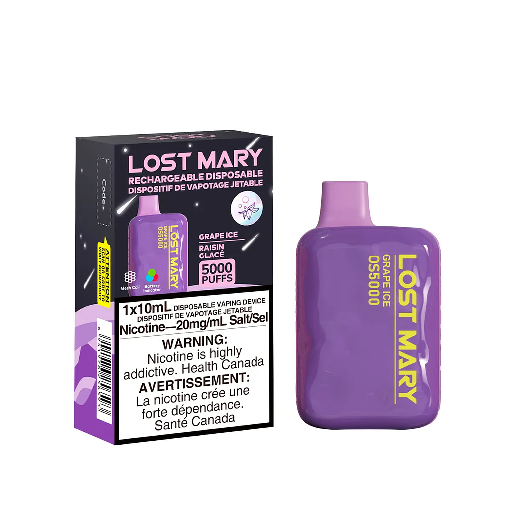[lmv1004b] *Excised* Disposable Vape Lost Mary OS5000 Grape Ice Box of 10