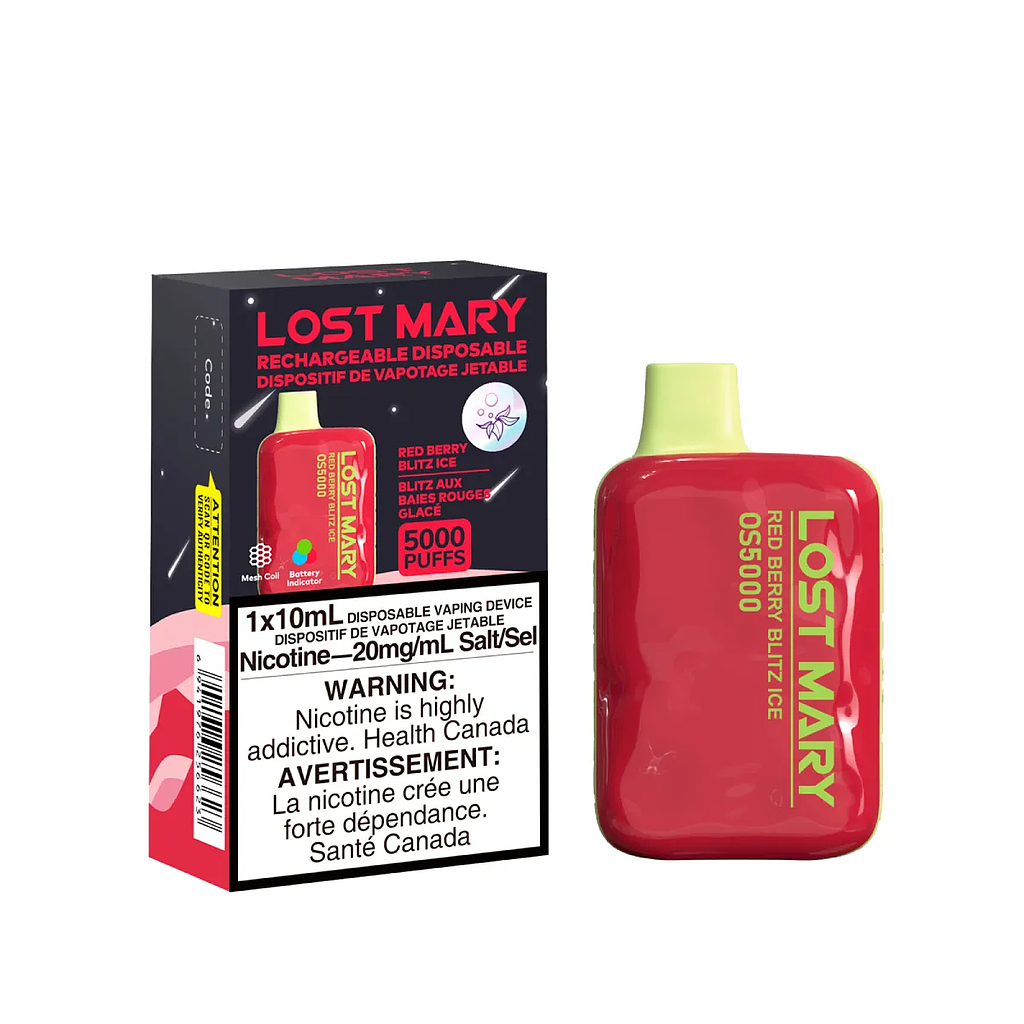 [lmv1007b] *Excised* Disposable Vape Lost Mary OS5000 Red Berry Blitz Ice Box of 10