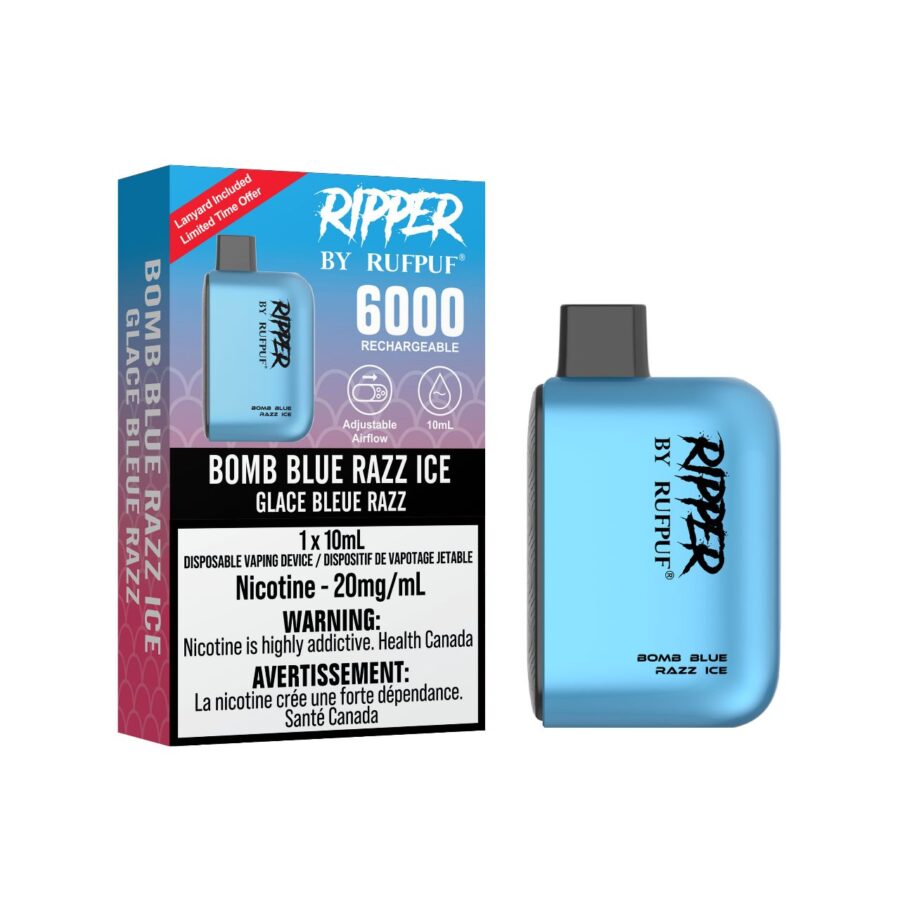 *EXCISED* Disposable Rufpuf Ripper 6000 Bomb Blue Razz Ice Box of 10