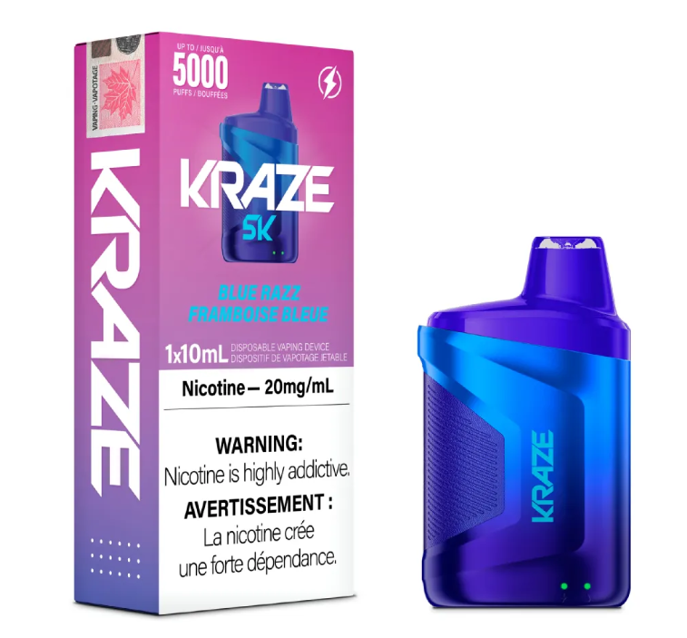 [krv1001b] *EXCISED* Kraze 5000 Disposable Vape 5000 Puff Blue Razz Box Of 5