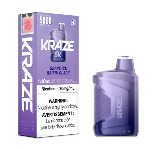 [krv1002b] *EXCISED* Kraze 5000 Disposable Vape 5000 Puff Grape Iced Box Of 5