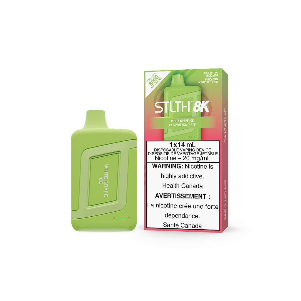[sth1615b] *EXCISED* STLTH 8K Disposable Vape 8000 Puff White Grape Ice Box Of 5