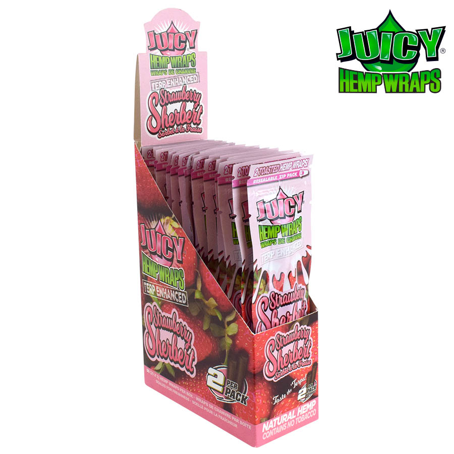 [jhw107b] Hemp Wraps Terp Enhanced Juicy Jay Strawberry Sherbert Box of 25
