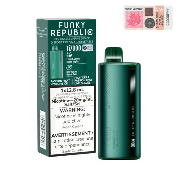 *EXCISED* Funky Republic TI7000 Disposable Vape 7000 Puff Passion Fruit Kiwi Lime Ice Box of 5