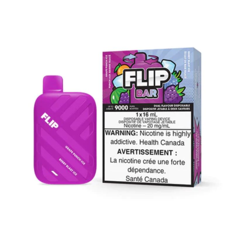 *EXCISED* Flip Bar Disposable Vape Rechargeable Grape Punch Ice and Berry Blast Ice Box Of 5