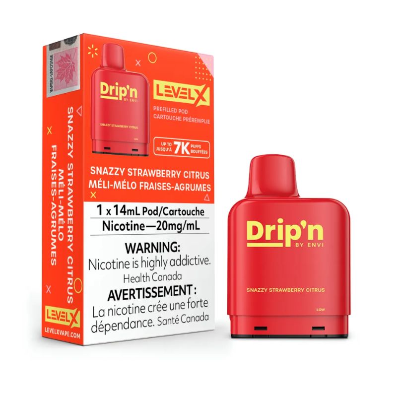 *EXCISED* Disposable Vape Level X Drip'n Pod Snazzy Strawberrry Citrus 14ml Box of 6
