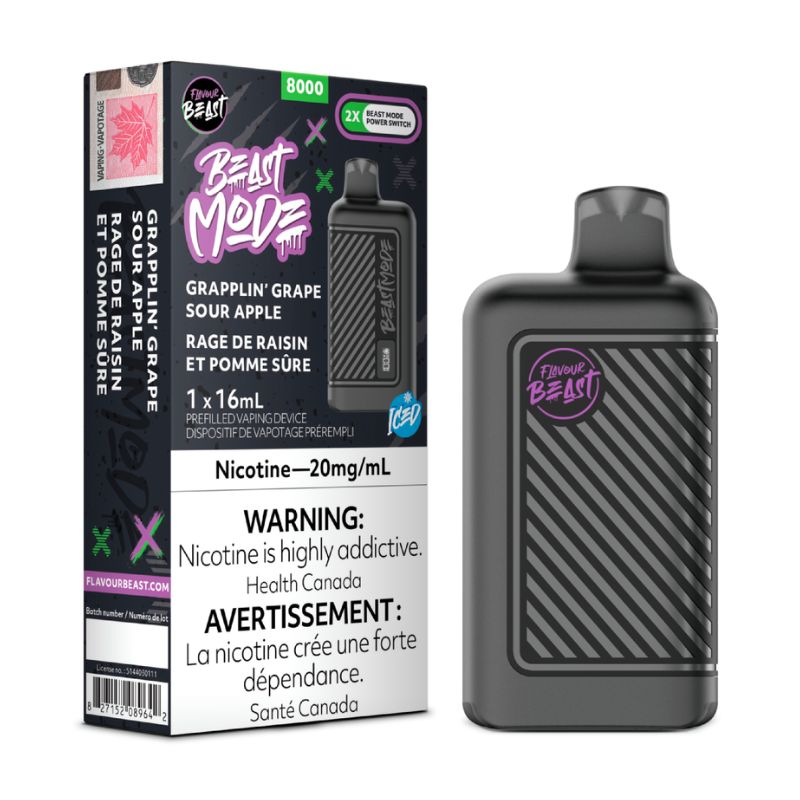 *EXCISED* Flavour Beast Beast Mode Disposable Vape Rechargeable Grapplin’ Grape Sour Apple Iced Box Of 5