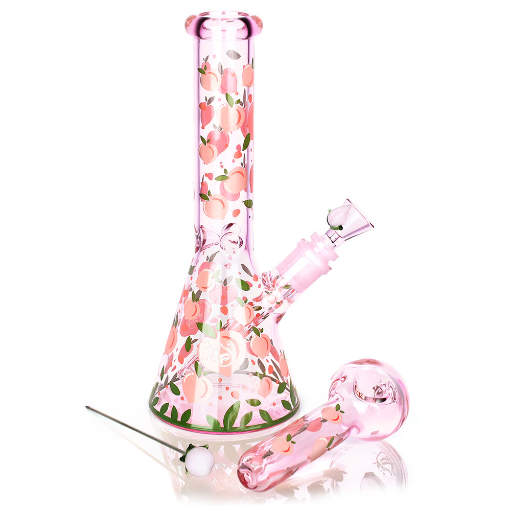 Glass Bong and Pipe Pulsar Fruit Series Peaches & Cream Glow Beaker 10" and Spoon 5.25"
