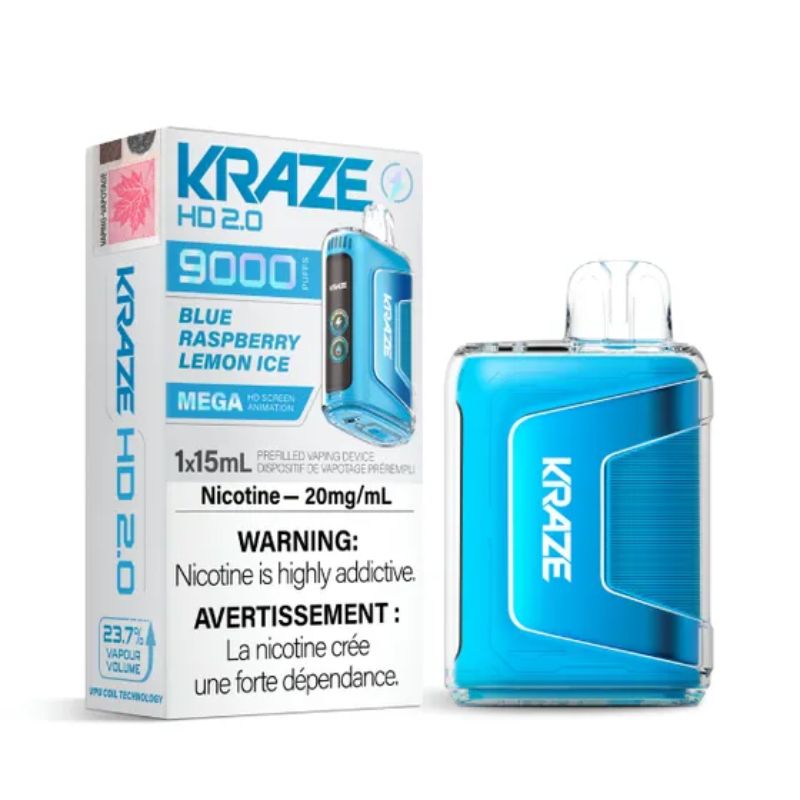 *EXCISED* Kraze Disposable Vape HD 2.0 Rechargable 650mAh Blue Raspberry Lemon Ice 15ml Box of 5