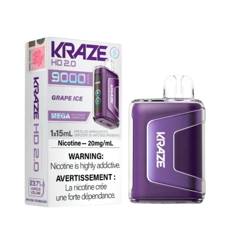 *EXCISED* Kraze Disposable Vape HD 2.0 Rechargable 650mAh Grape Ice 15ml Box of 5