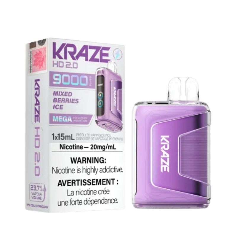 *EXCISED* Kraze Disposable Vape HD 2.0 Rechargable 650mAh Mixed Berry Ice 15ml Box of 5