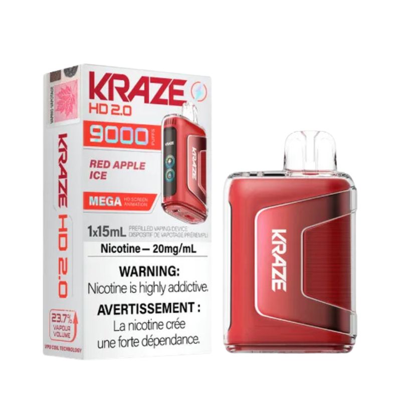 *EXCISED* Kraze Disposable Vape HD 2.0 Rechargable 650mAh Red Apple 15ml Box of 5