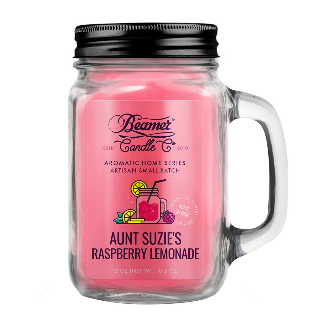 Candle Beamer Aromatic Home Series Aunt Suzie's Raspberry Lemonade Large Glass Mason Jar 12oz