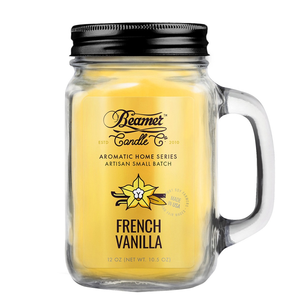 Candle Beamer Aromatic Home Series French Vanilla Large Glass Mason Jar 12oz