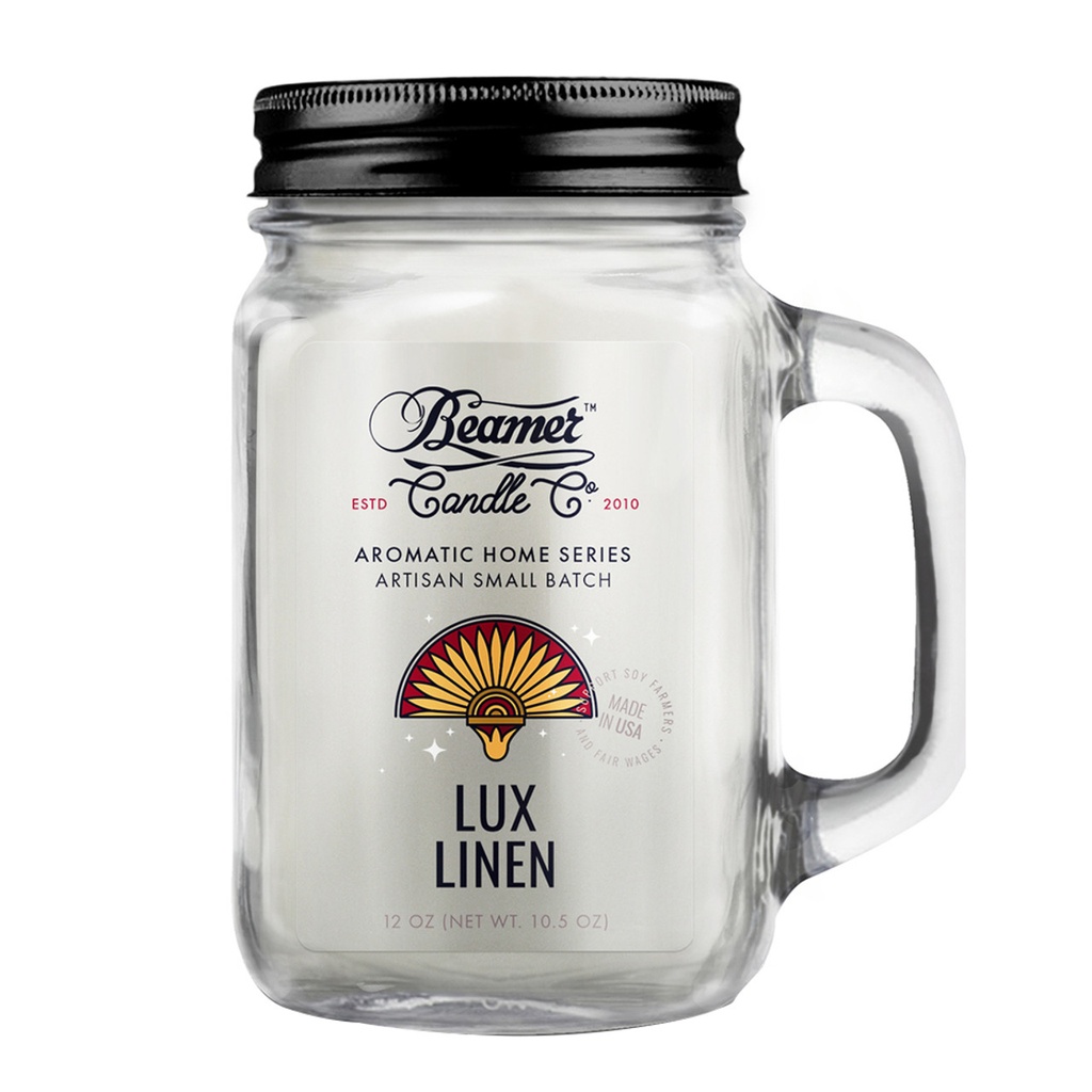 Candle Beamer Aromatic Home Series Lux Linen Large Glass Mason Jar 12oz