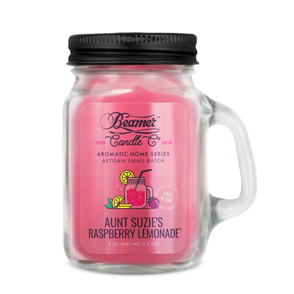 Candle Beamer Double Shot Aromatic Home Series  Aunt Suzie's Raspberry Lemonade Small Glass Mason Jar 4oz