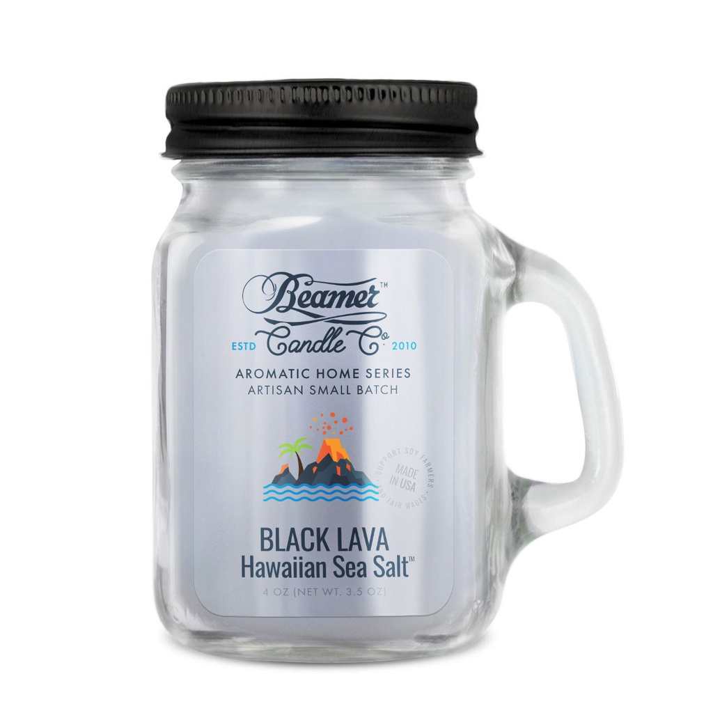 Candle Beamer Double Shot Aromatic Home Series Black Lava Hawaiian Sea Salt Small Glass Mason Jar 4oz