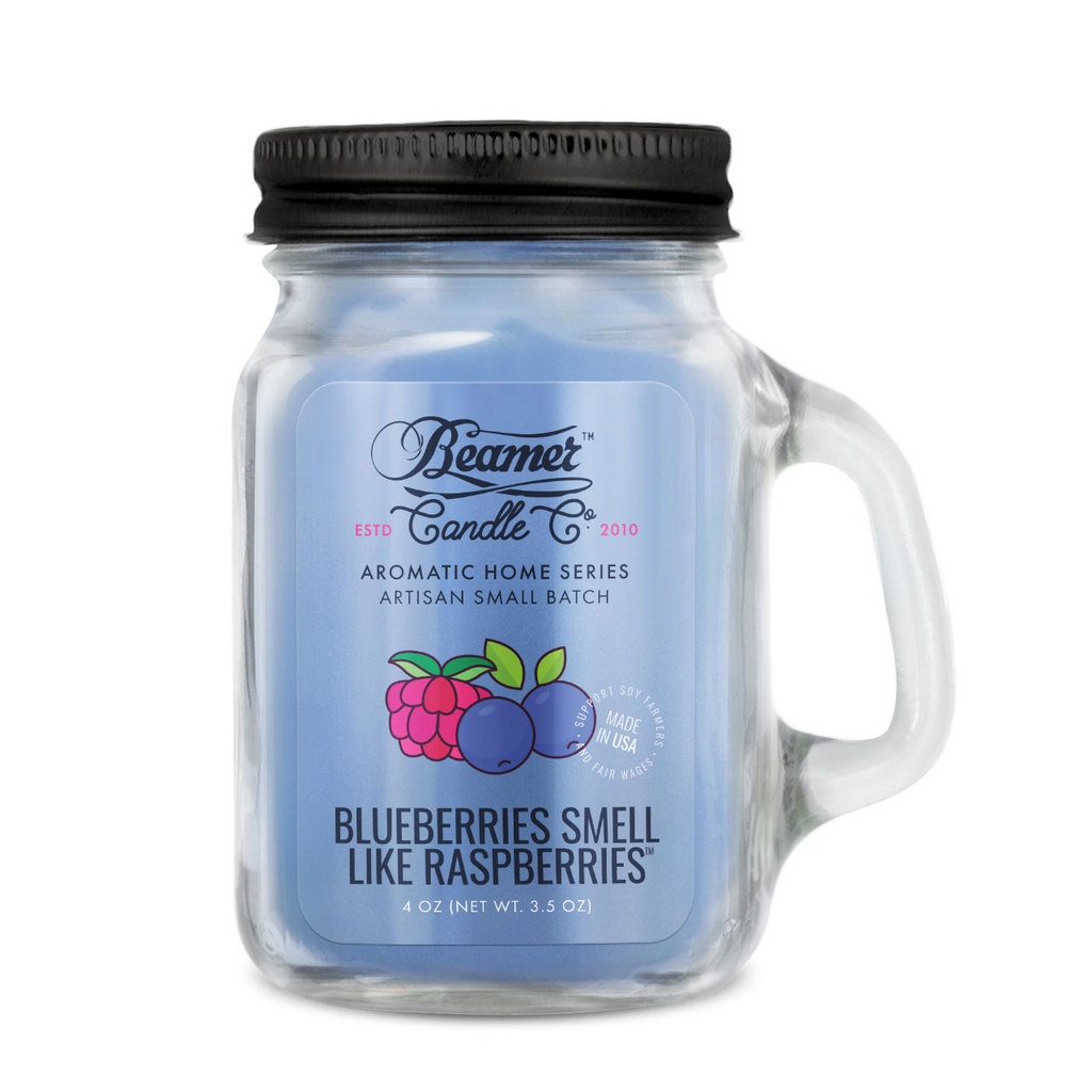 Candle Beamer Double Shot Aromatic Home Series Blueberries Smell Like Raspberries Small Glass Mason Jar 4oz