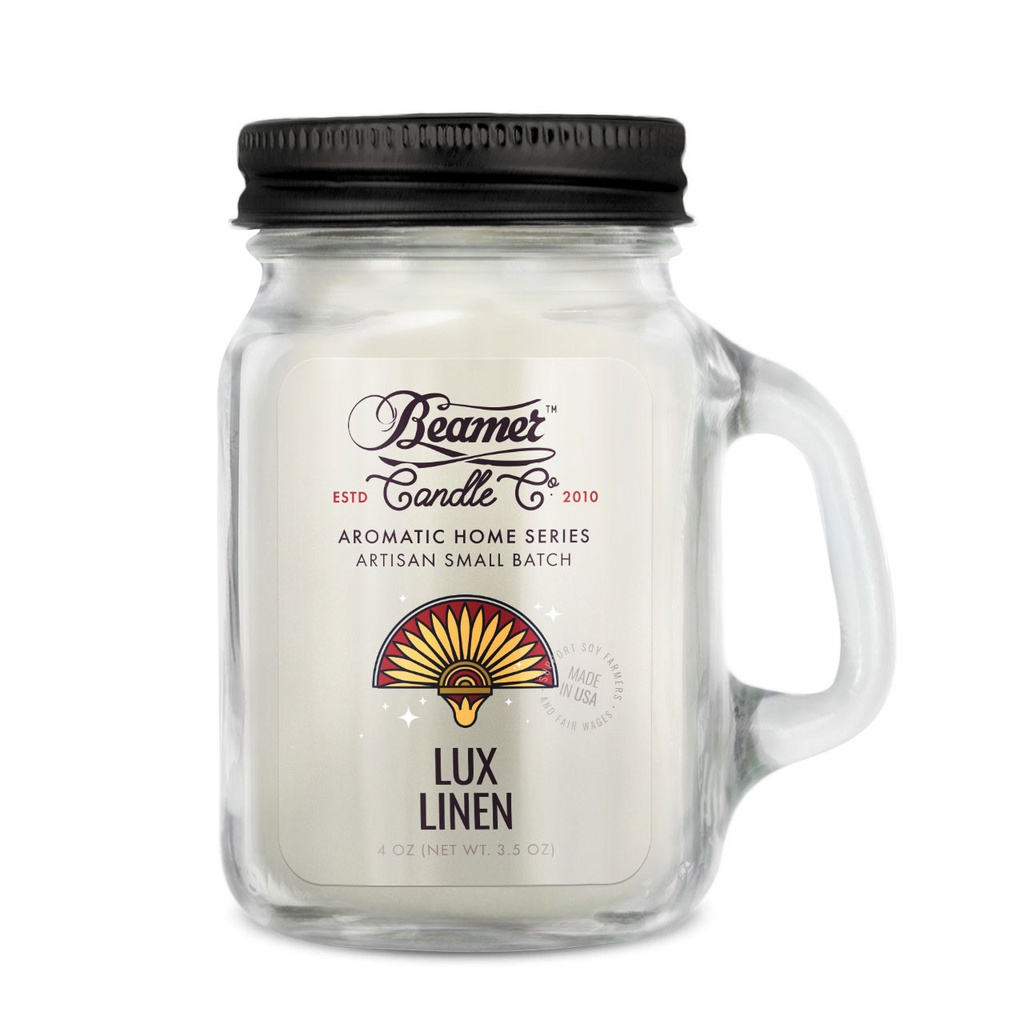 Candle Beamer Double Shot Aromatic Home Series Lux Linen Small Glass Mason Jar 4oz